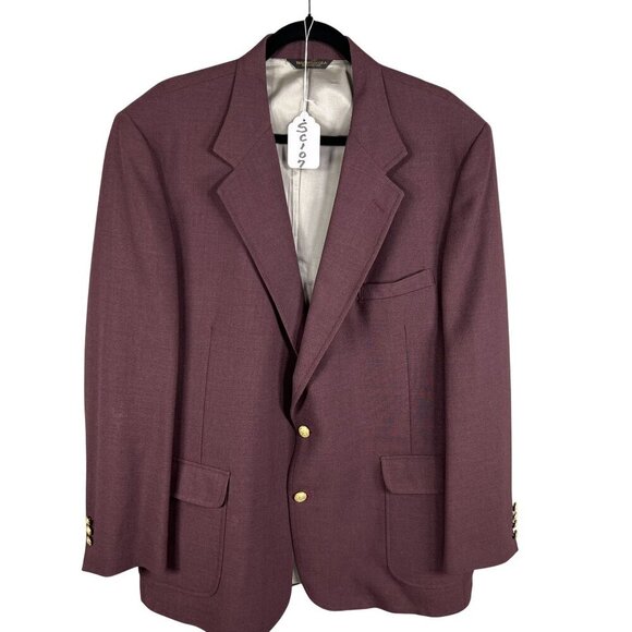Sutter & Grant Mens 44L Burgundy Wool Blazer Gold Crest Buttons Academia Preppy - Picture 15 of 15
